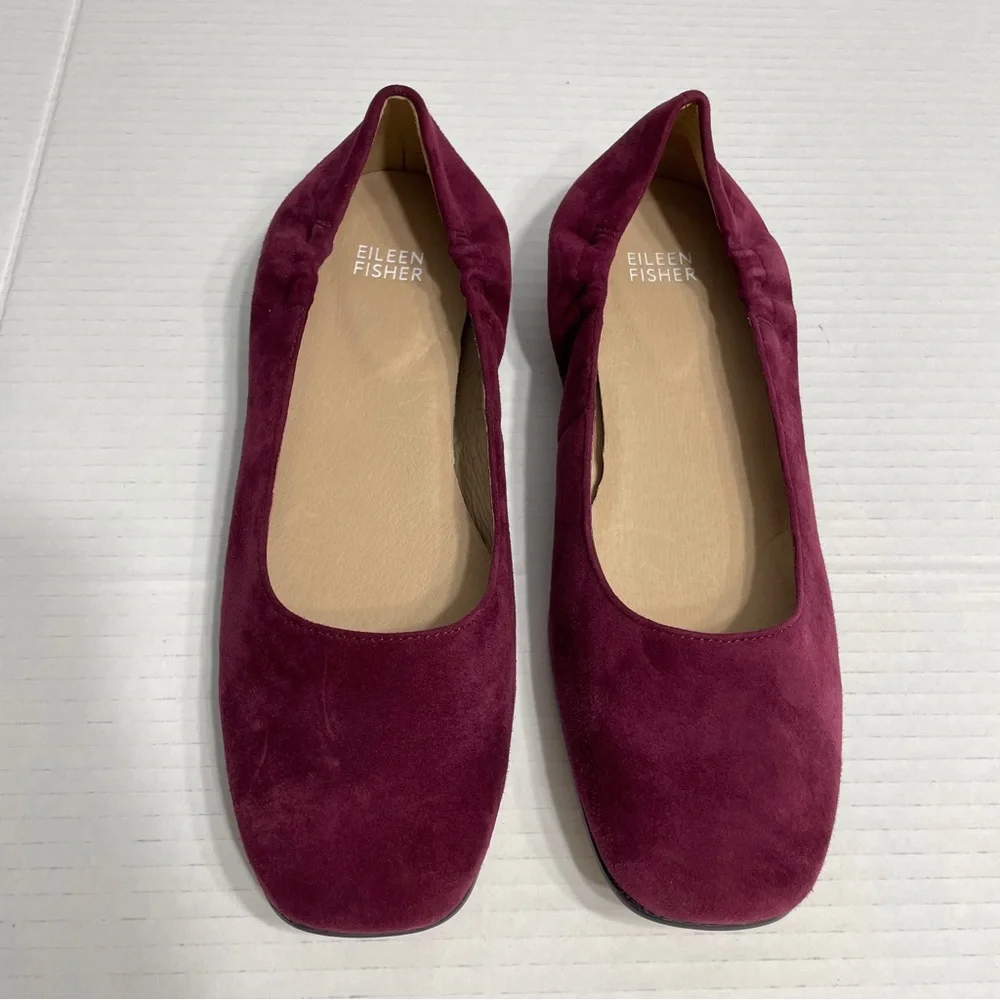 Eileen Fisher Ruby suede square toe ballet flats slip on burgundy sz 7.5 Casual